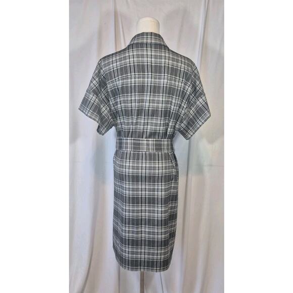 Alice + Olivia Lucette Gray Black Plaid Belted Shirt Dress Large - Picture 9 of 12